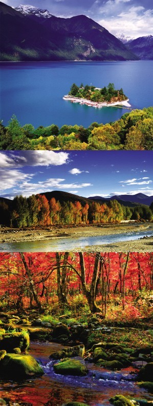 美丽的九寨沟成赏枫叶美景成旅游首选地
